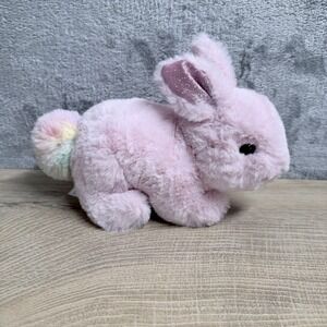 FAO Schwarz Pink Bunny Plush Rainbow Tail Stuffed Animal Rabbit Soft Pastel Cute